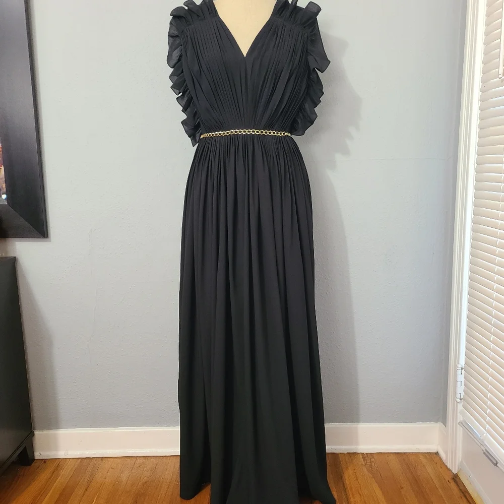 Lola by Suman B Black Ruffled Draped Jumpsuit Size Med